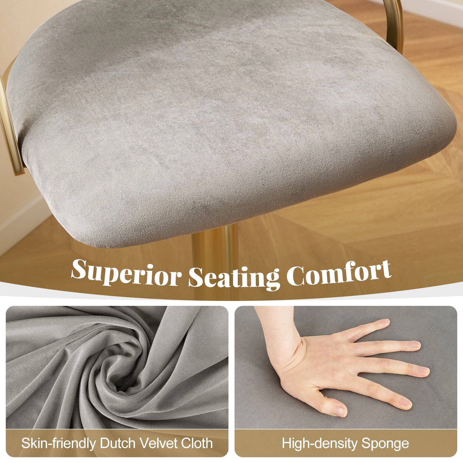 SlickBlue Set of 2 Velvet Swivel Bar Stools with Adjustable Height