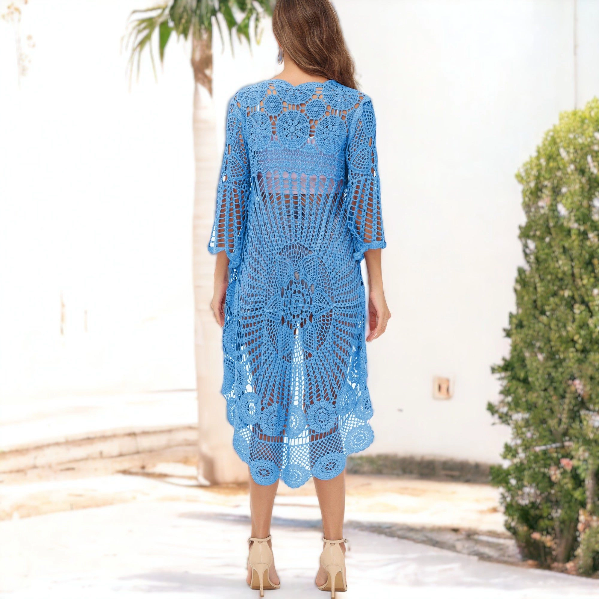 Anna-Kaci Women's Crochet Boho Duster Summer Cover-Up Cardigan