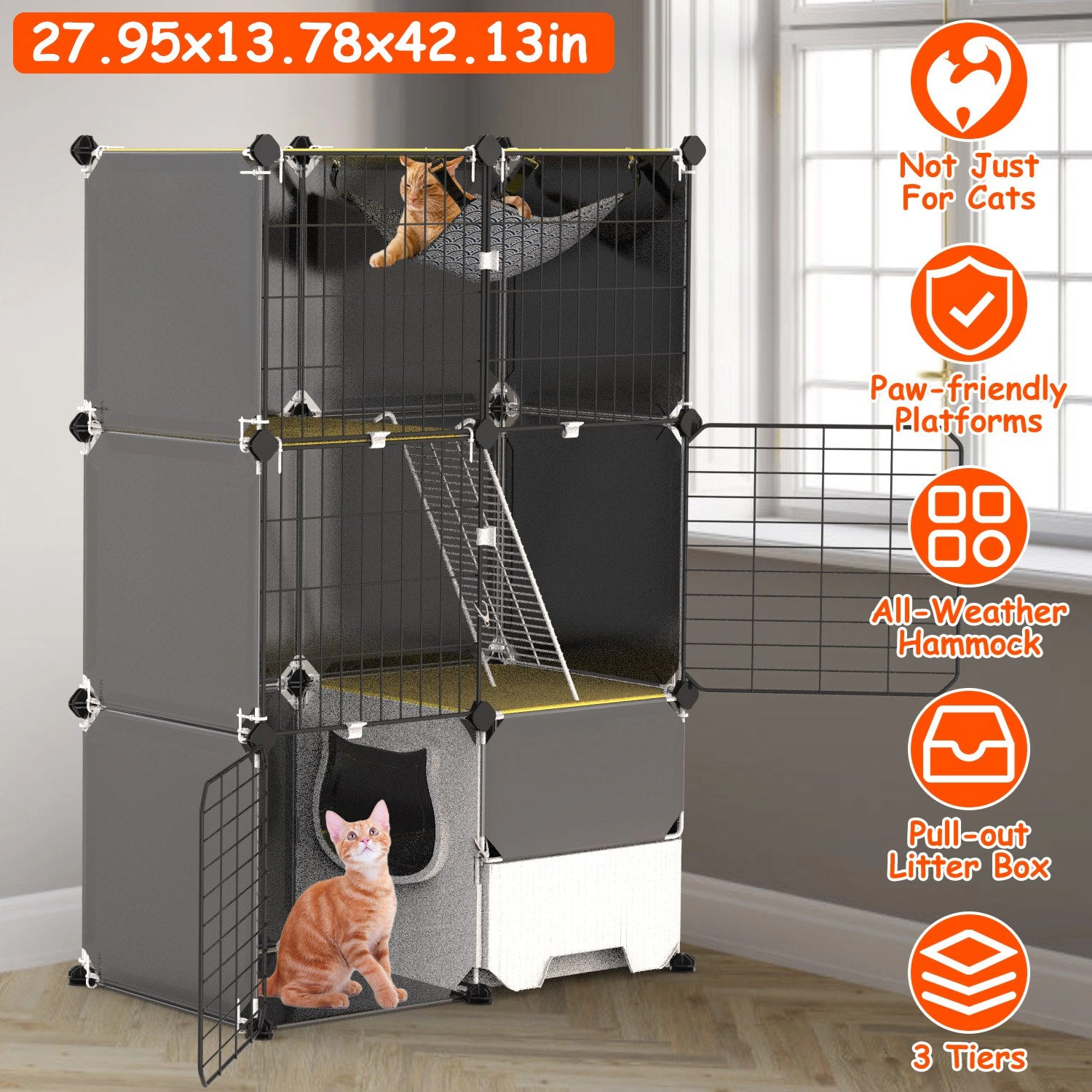 GBruno 3-Tier Metal Wire Cat Cage With Litter Box