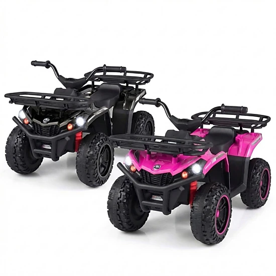 SUGIFT 24V Electric Ride On Quad ATV LED Headlights 66-lb Capacity Ages 3+ 4-Wheel Kids Vehicle Black+Pink with Storage