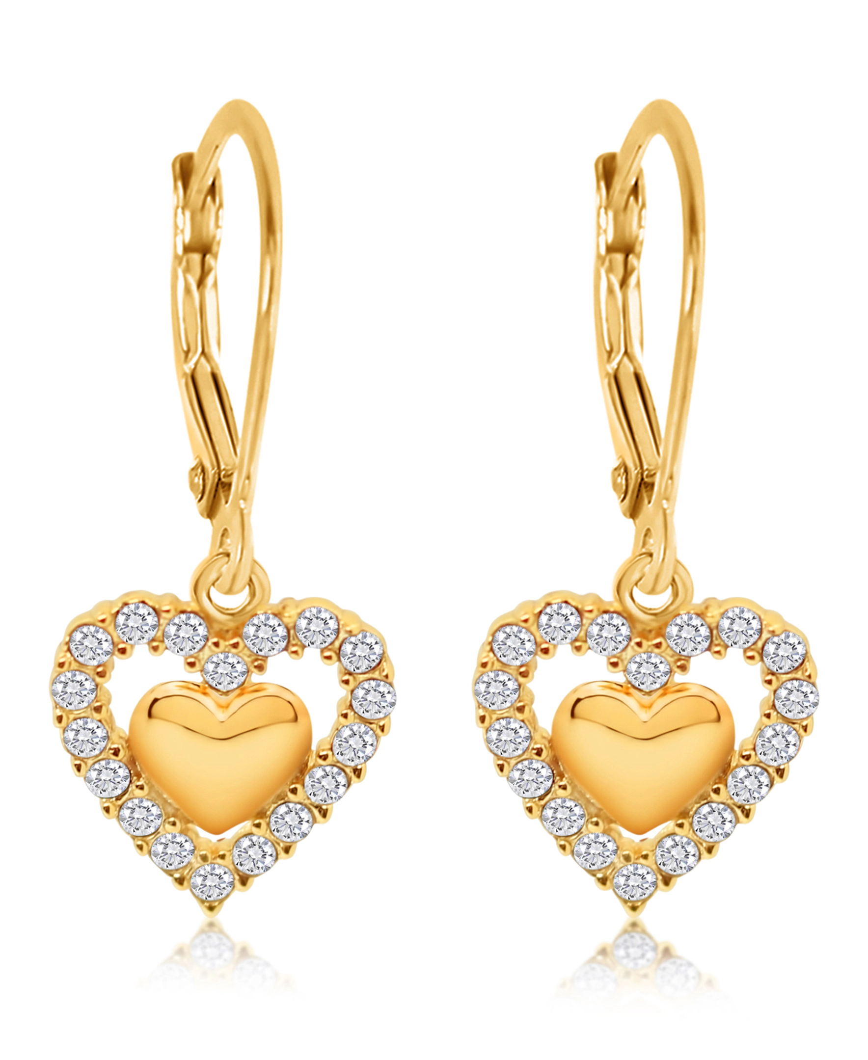 CHANTEUR Kids Yellow Gold-Plated Heart Leverback Earrings - Sterling Silver Closure