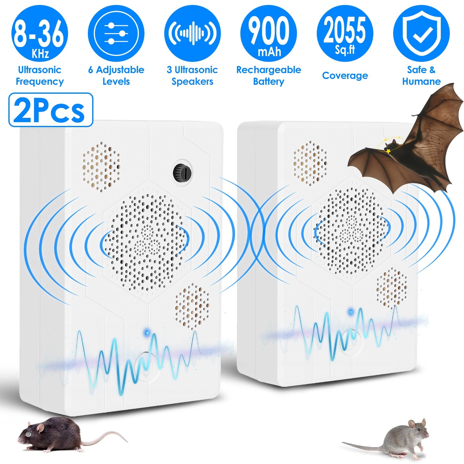 GBruno 2-Pc Rechargeable Ultrasonic Pest Repellent