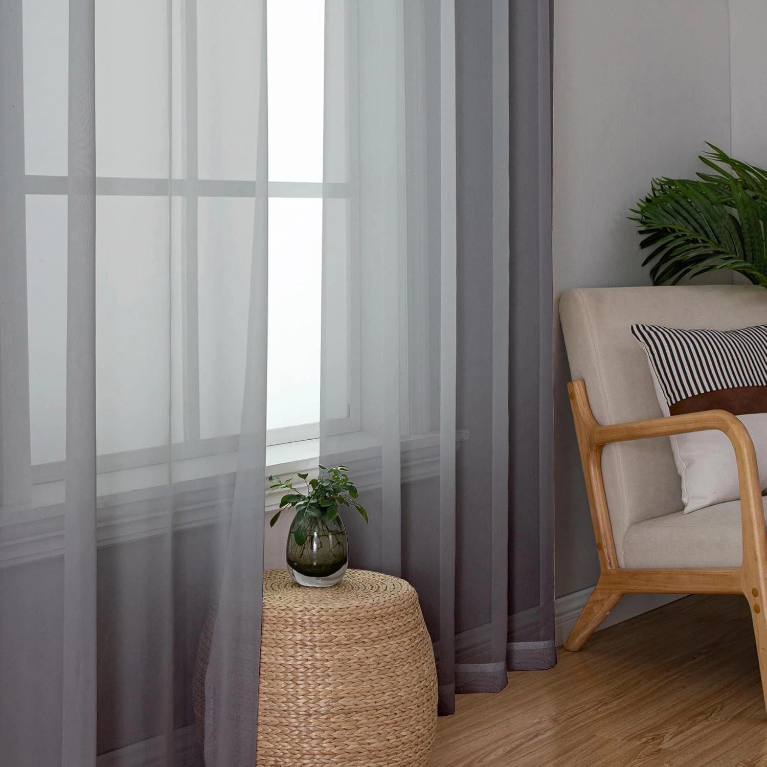 Kate Aurora 2 Piece For Extra Long Windows Rod Pocket Gray Rod Pocket Sheer Curtain Panels - 95 in. Long