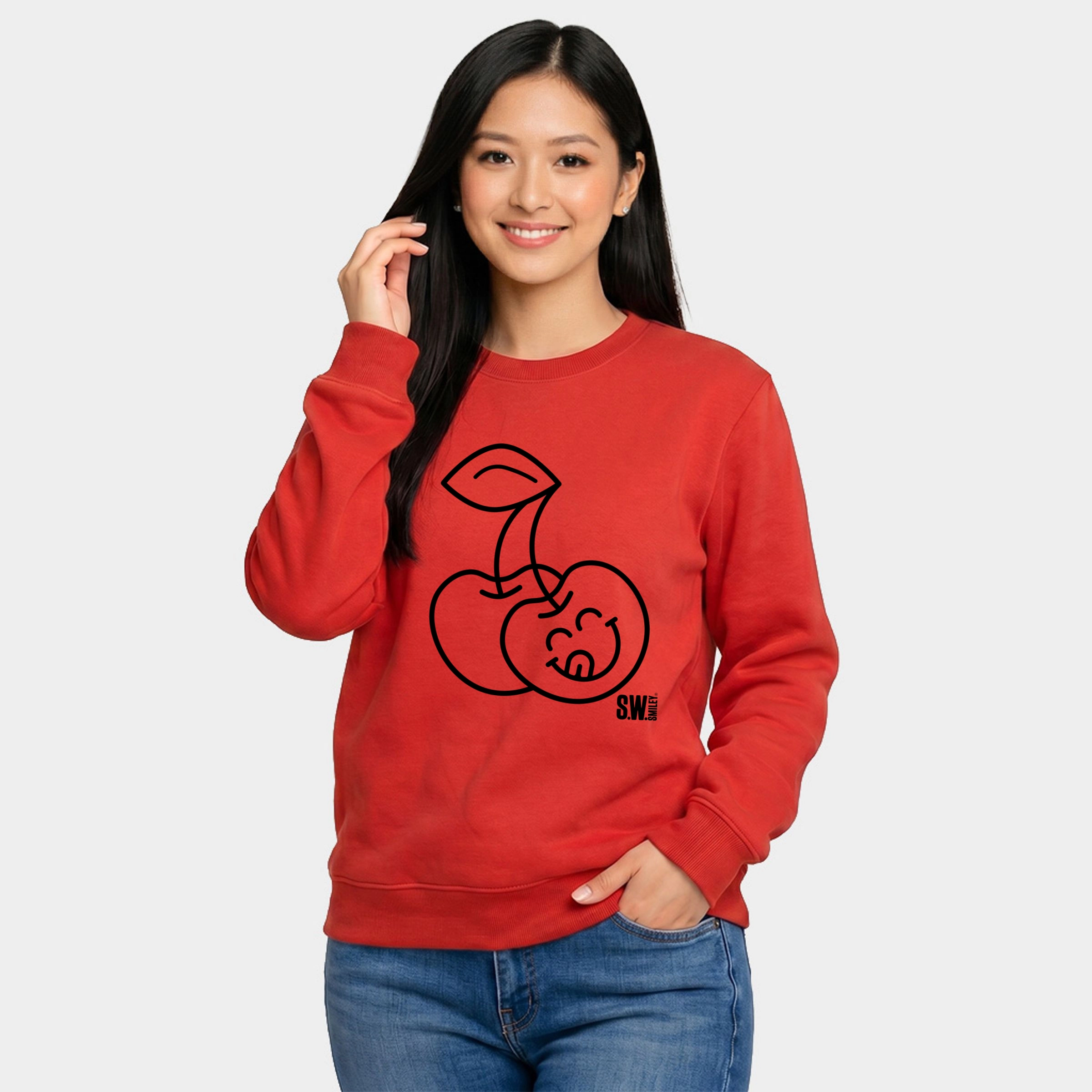 Simply Sage Market - Women's Graphic Sweatshirt S.W.Smiley Cherry Face Outline