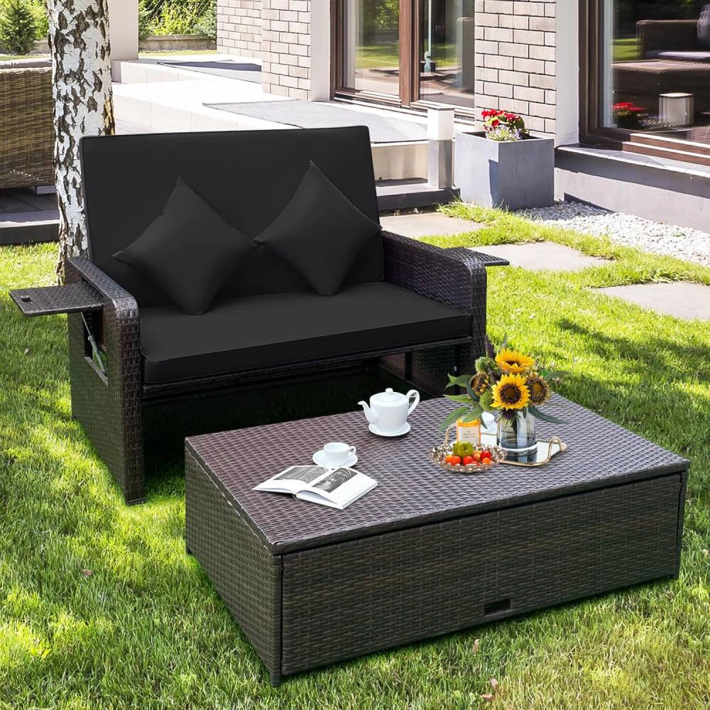 Radiant Essence Unisex Wicker Rattan Loveseat Sofa