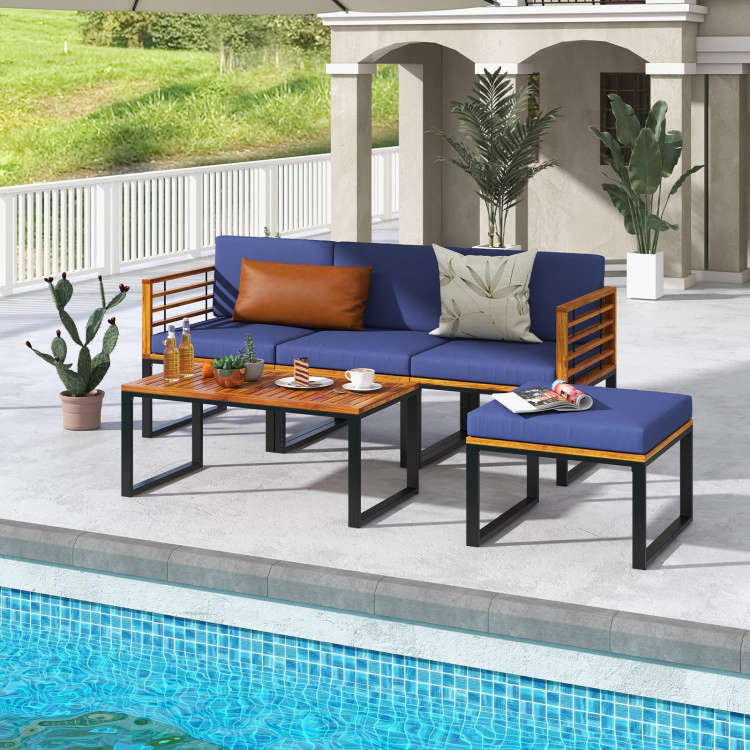 Hivvago 5-Piece Patio Acacia Wood Chair Set With Ottoman And Coffee Table