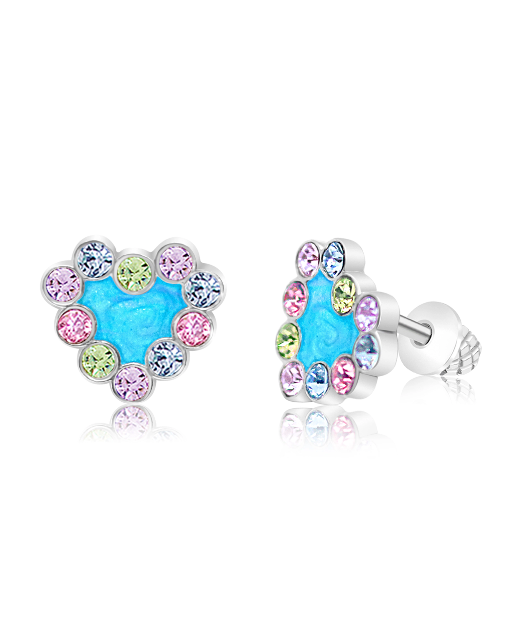 CHANTEUR Girls Heart Crystal Stud Earrings - Silver, White Gold Palladium Plating