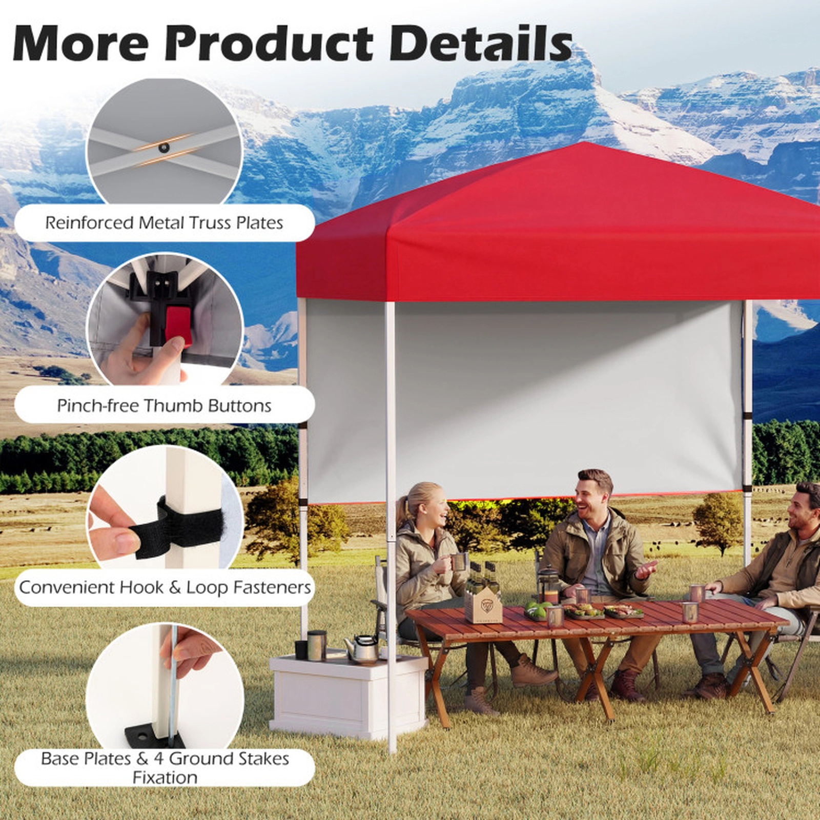 SUGIFT 6 x 4FT Pop-Up Canopy Tent with Half Sidewall Gazebo Easy Setup Outdoor Sun Shelter 15.5-lb Net Weight Red