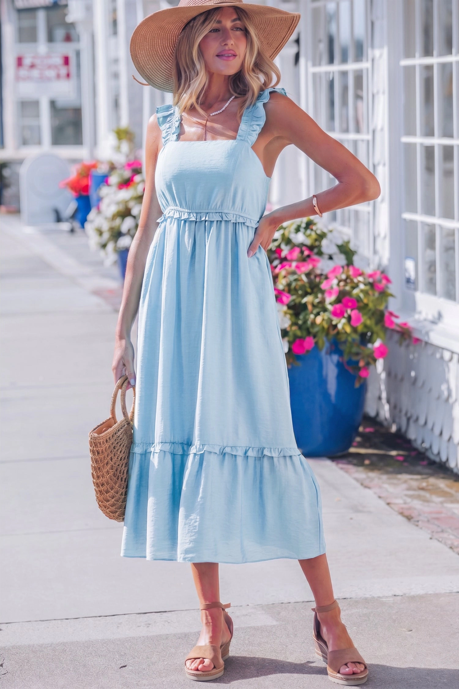 19092 Threaded Pear Emily Waist Sleeveless Maxi Dress - Beau Blue