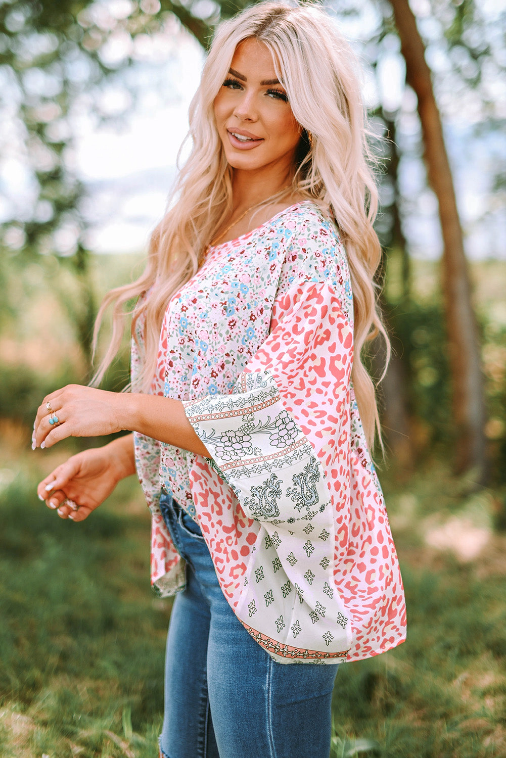 Threaded Pear Women's Elora Mix Print Cape Top