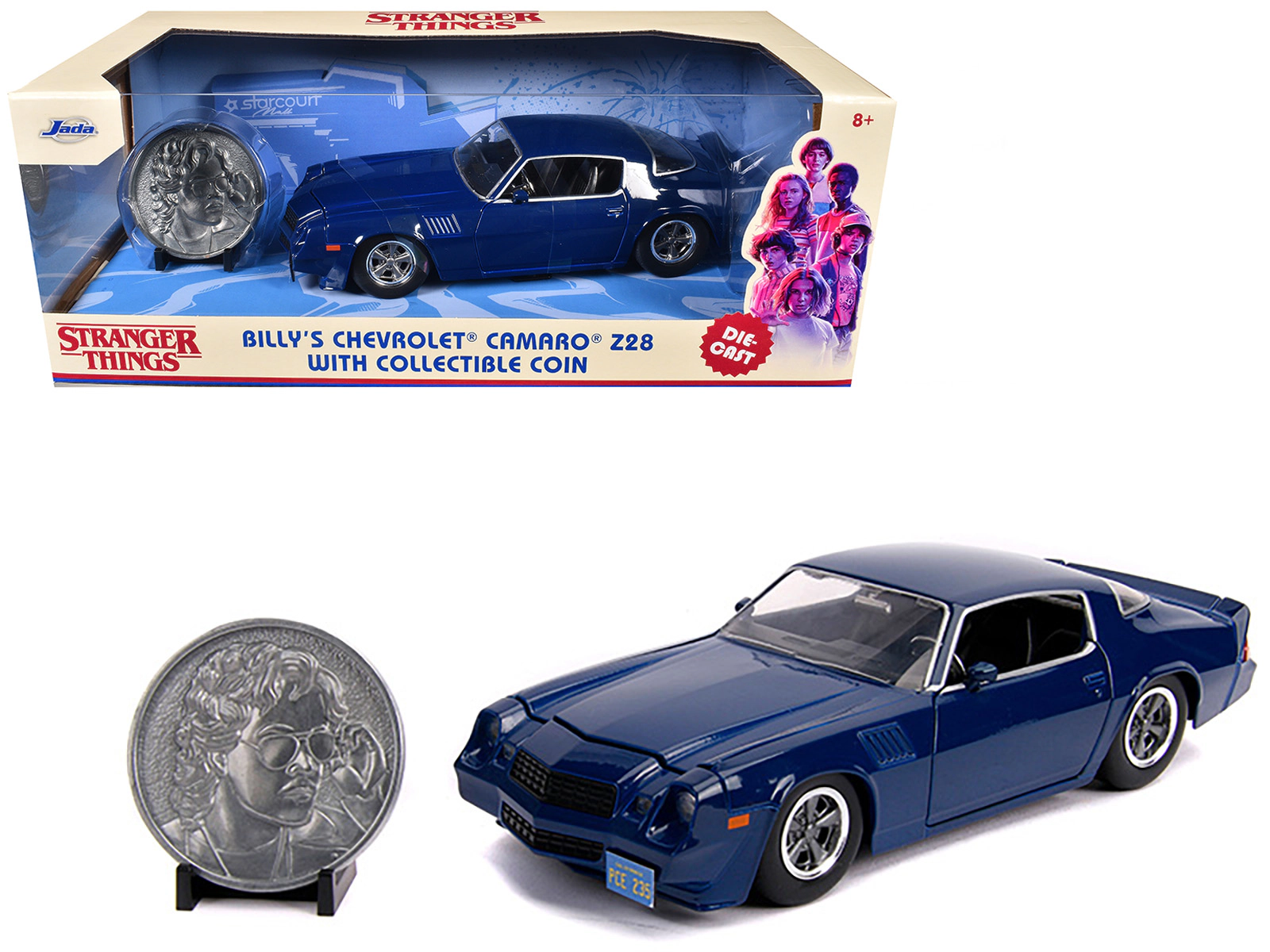 Jada Billy's Chevrolet Camaro Z28 Dark Blue with Collectible Coin "Stranger Things" (2016) TV Series 1/24