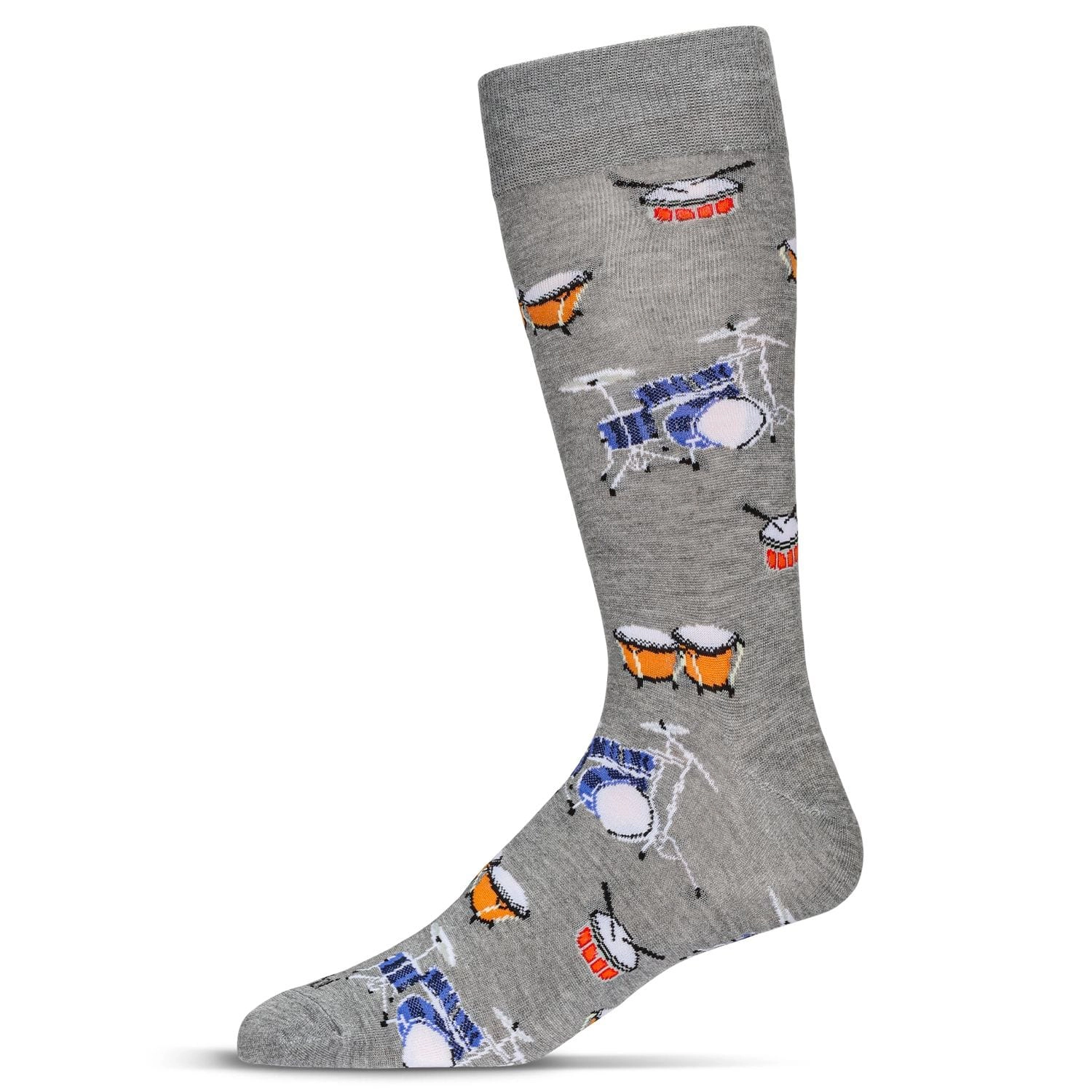 MeMoi Men's Embroidered Drums Bamboo Crew Socks