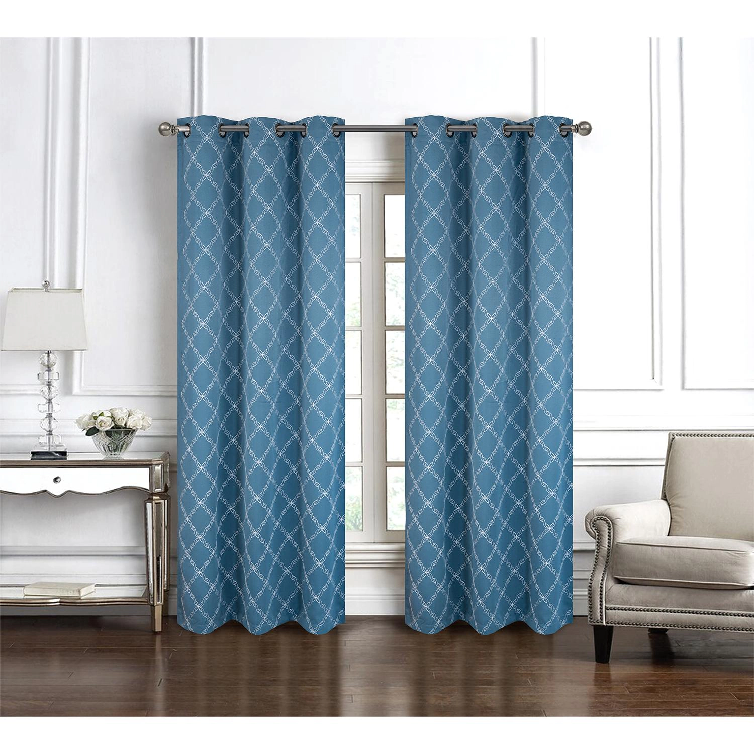 RT Designer Collection Gable Embroidered Blackout Luxurious Decorative Grommet Curtain Panel 54" x 84" Slate Blue