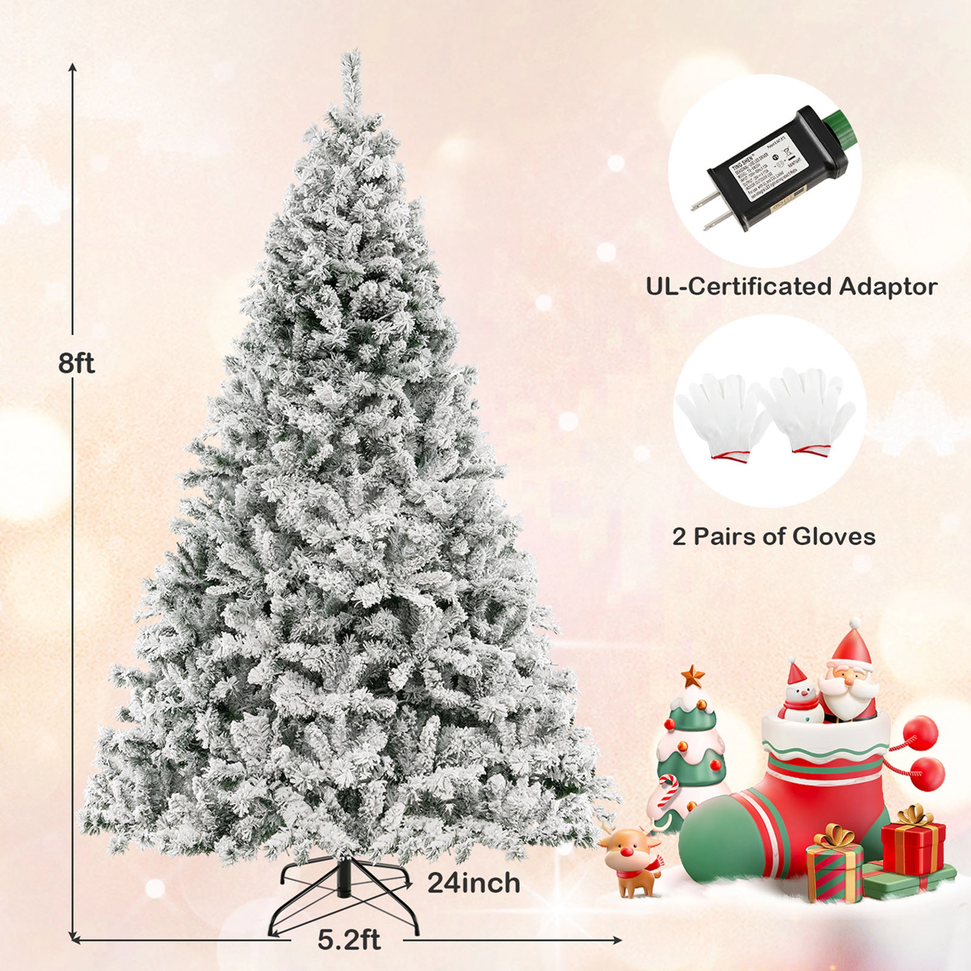 Costway 7 FT Pre-Lit Christmas Tree 3-Minute Quick Shape Flocked Decor with 450 LED Lights