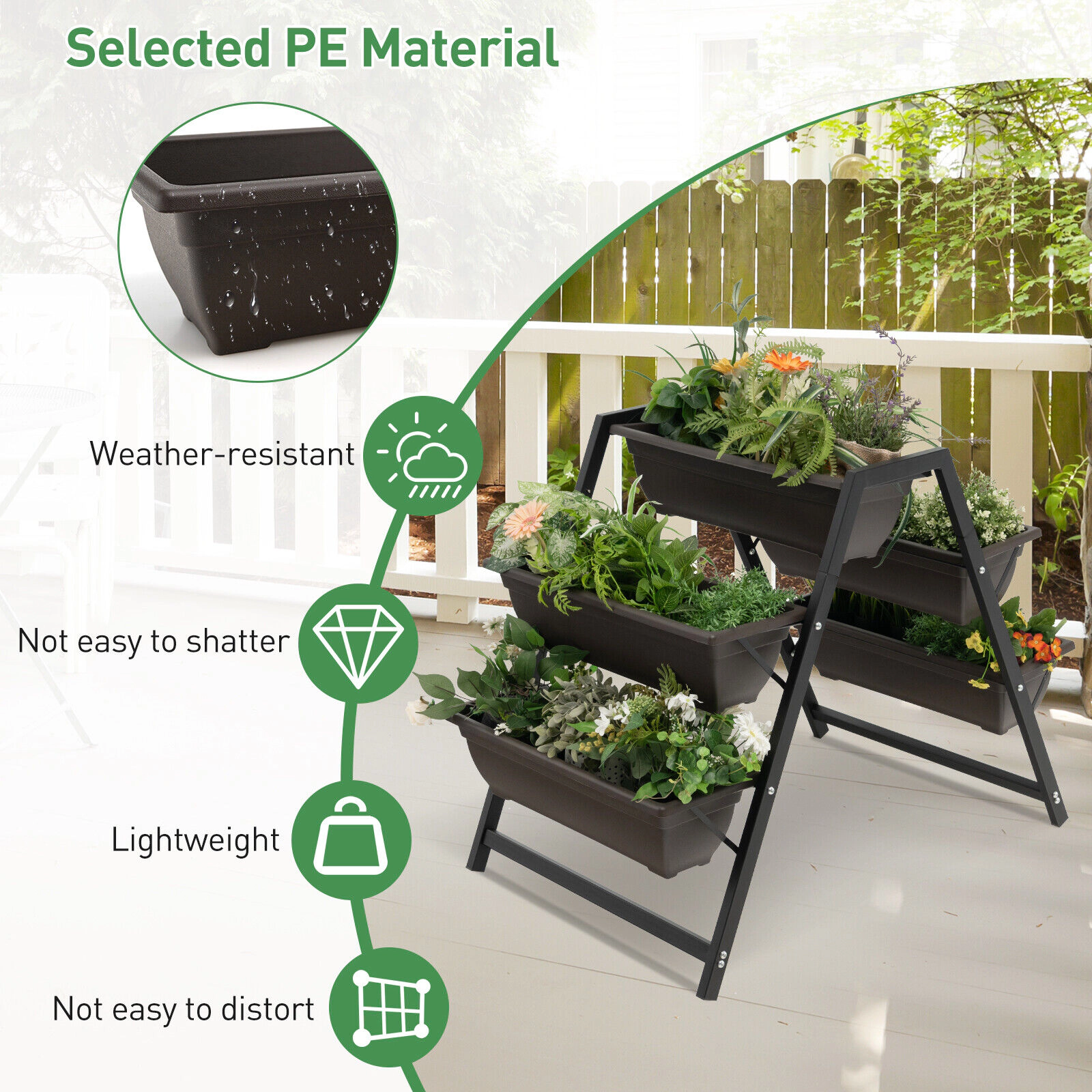 SlickBlue Outdoor Vertical Garden Planter with Metal Frame and Drainage