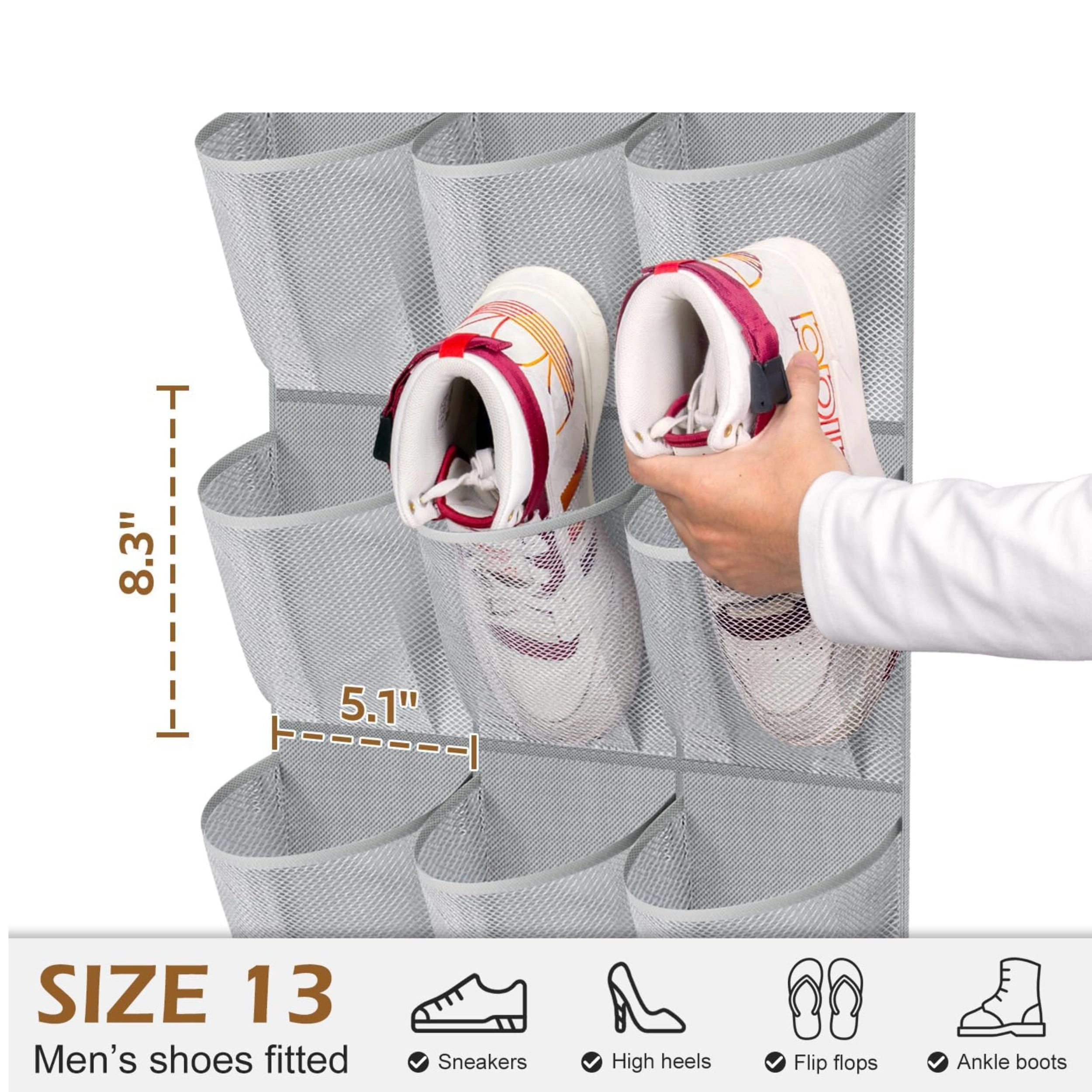Stock Preferred 30 Pocket Dual Sided Hanging Shoe Organizer with Rotating Hanger