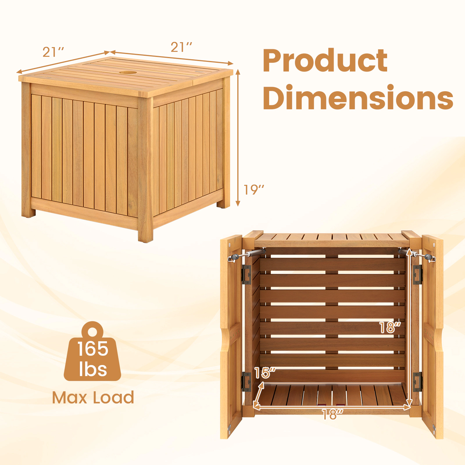 SUGIFT Storage Box and Umbrella Hole Natural 2-in-1 Outdoor Acacia Wood Side Table