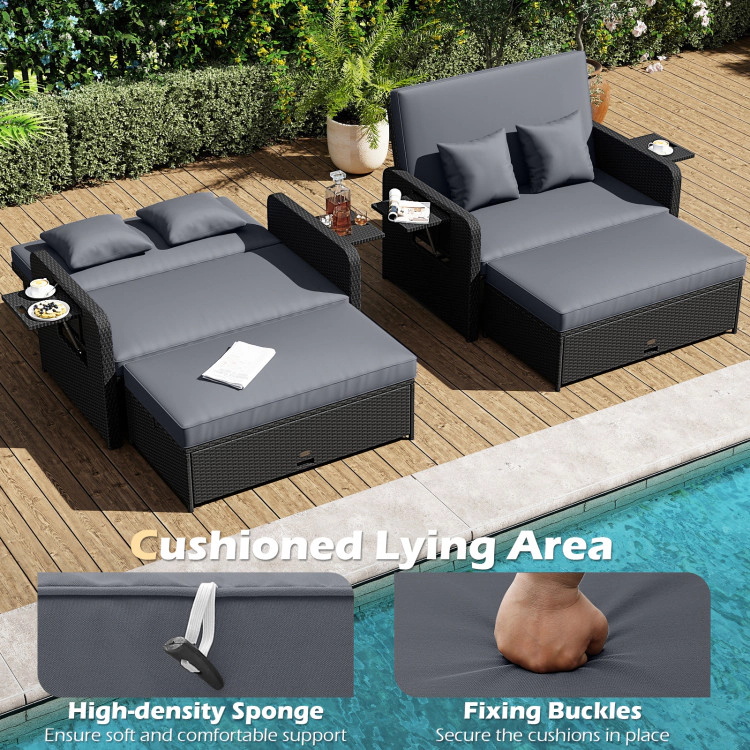 Hivvago Pe Wicker Outdoor Daybed With 4-Level Adjustable Backrest And Storage Ottoman