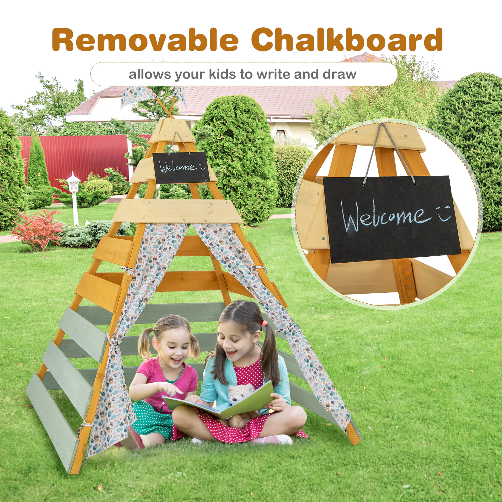 SUGIFT Triangle Hideaway Playhouse with Removable Chalkboard Ages 3-8 Multicolor