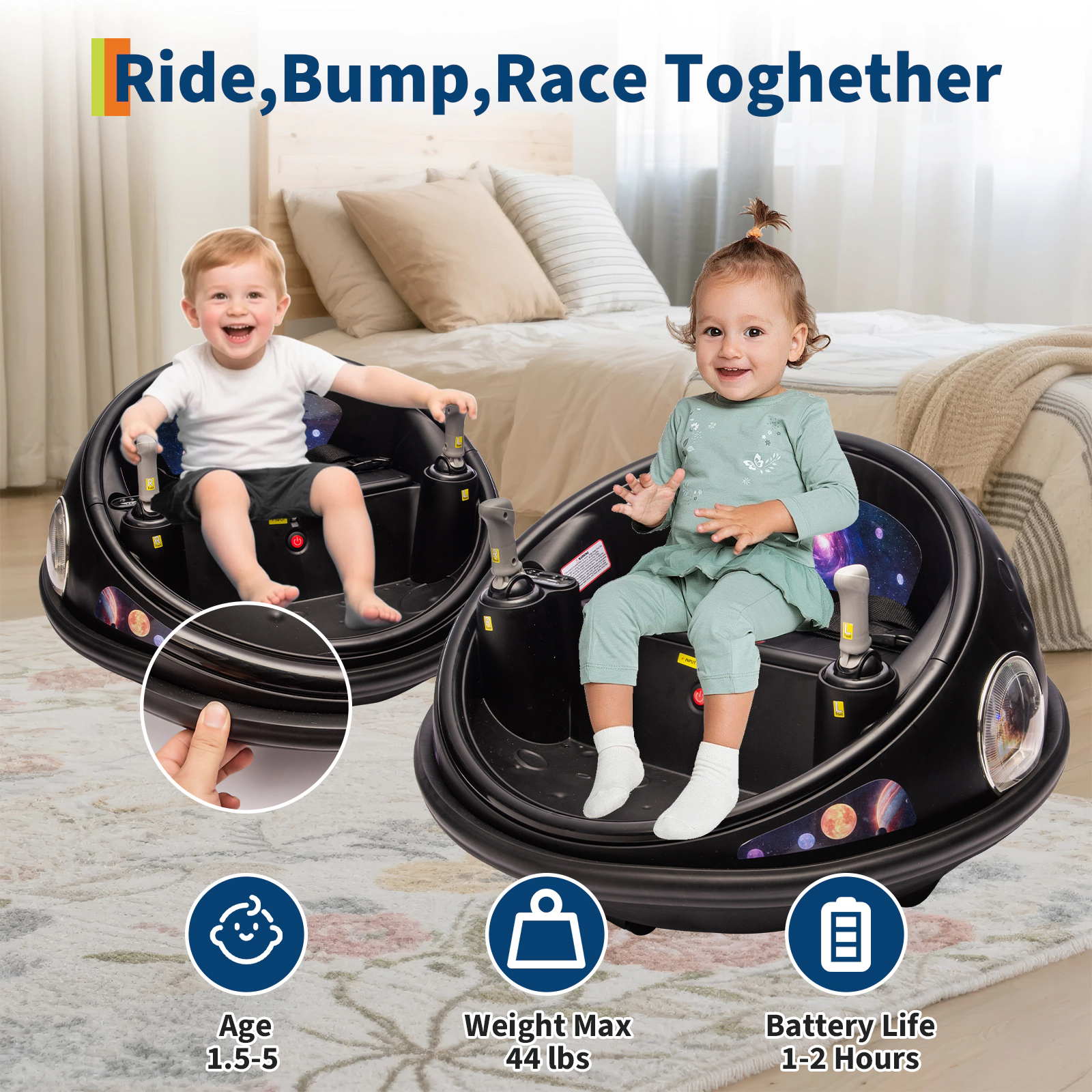 12V Kids Bumper Car, Electric Ride On Toy w/Remote Control, 360 Degree Spin, Music, 2 Speeds & Seat Belt