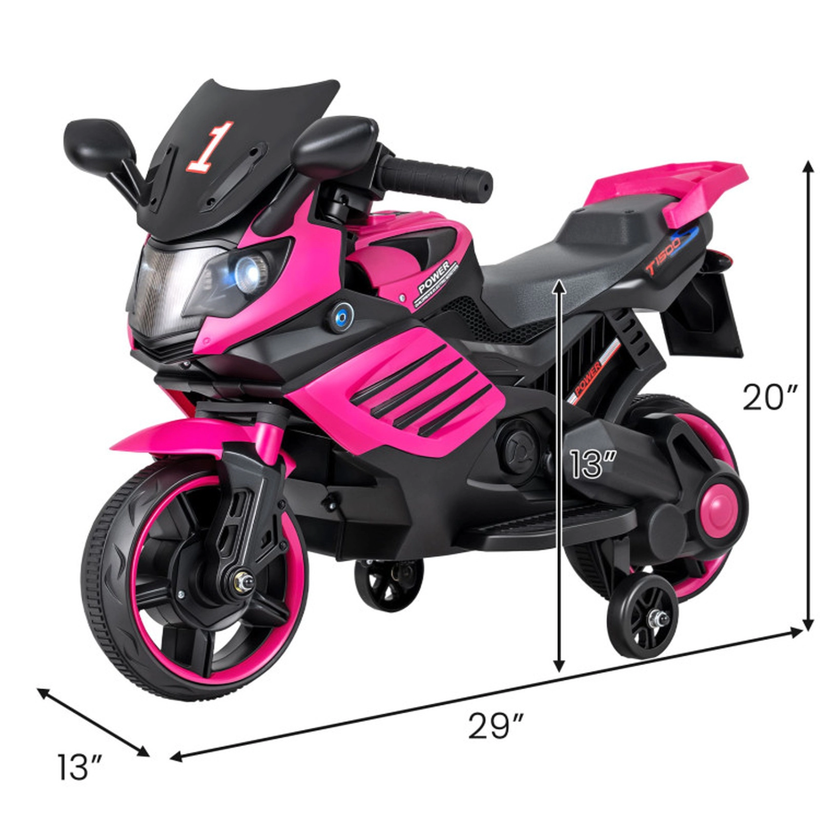 SUGIFT Pink Headlights Music and Detachable Training Wheels 6V Kids Motorcycle