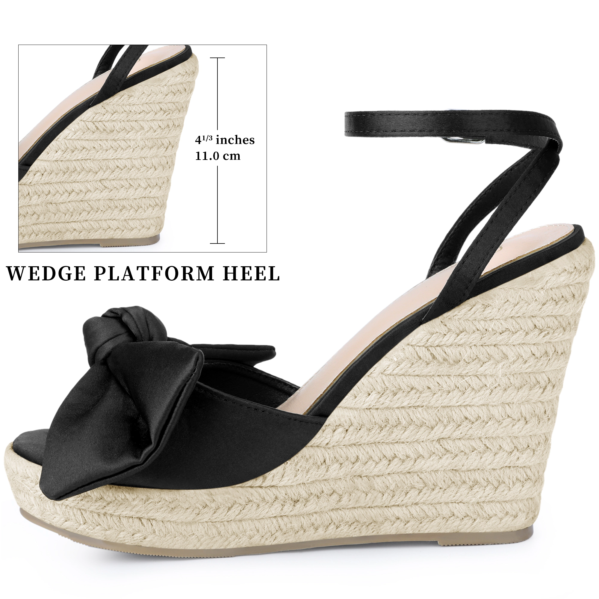 BLISSFUL STEP Women's Bow Knot Platform Wedge Heel Adjustable Buckle Sandals