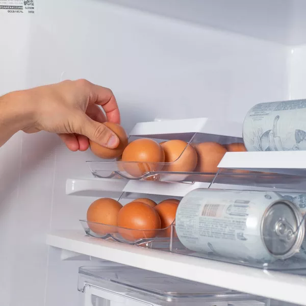 OU Egg Holder for Fridge, Rolling Egg Organizer, Clear Stackable Refrigerator Storage Container, BPA Free, 2 Piece Set