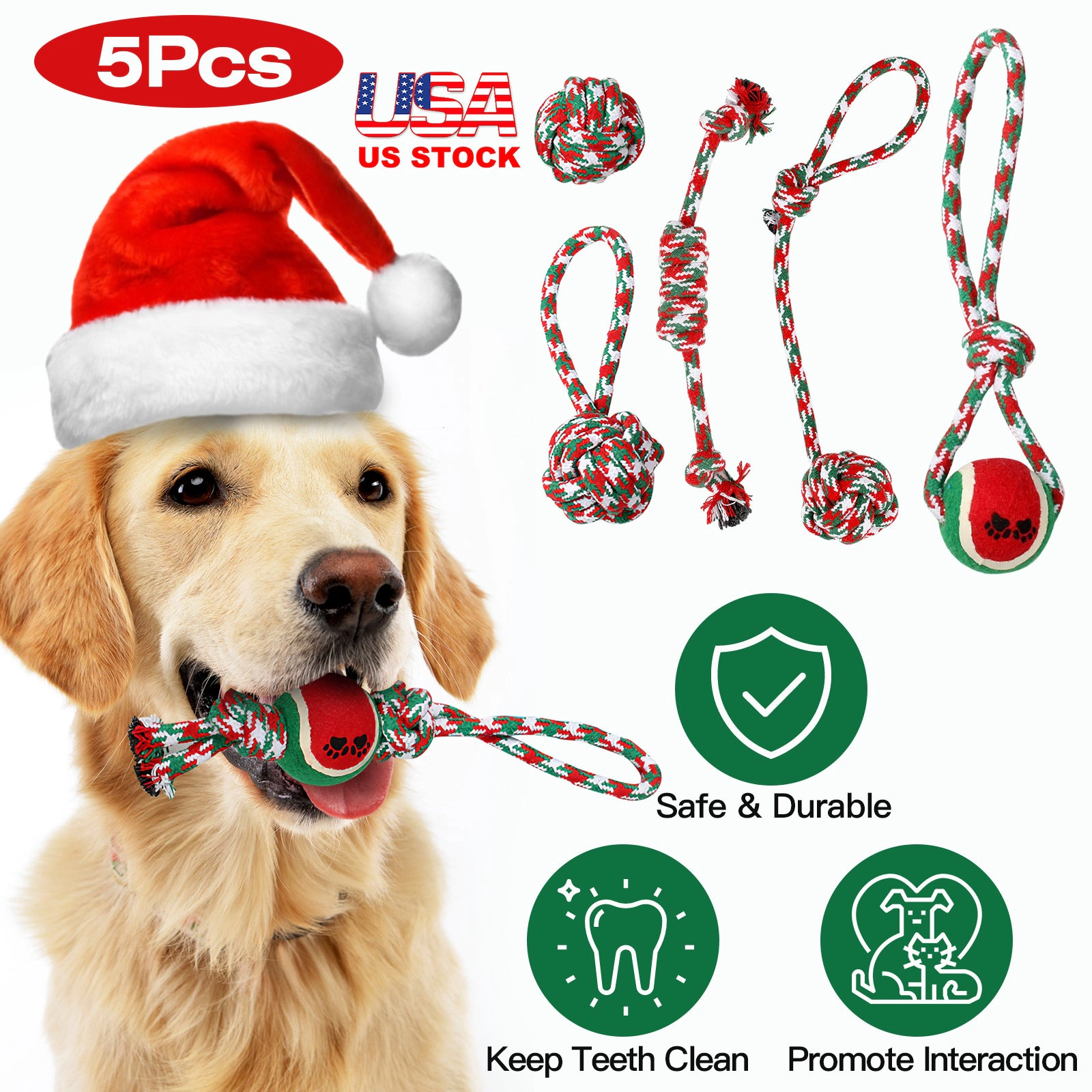 GBruno 5-Piece Christmas Dog Rope Chew Toy Set