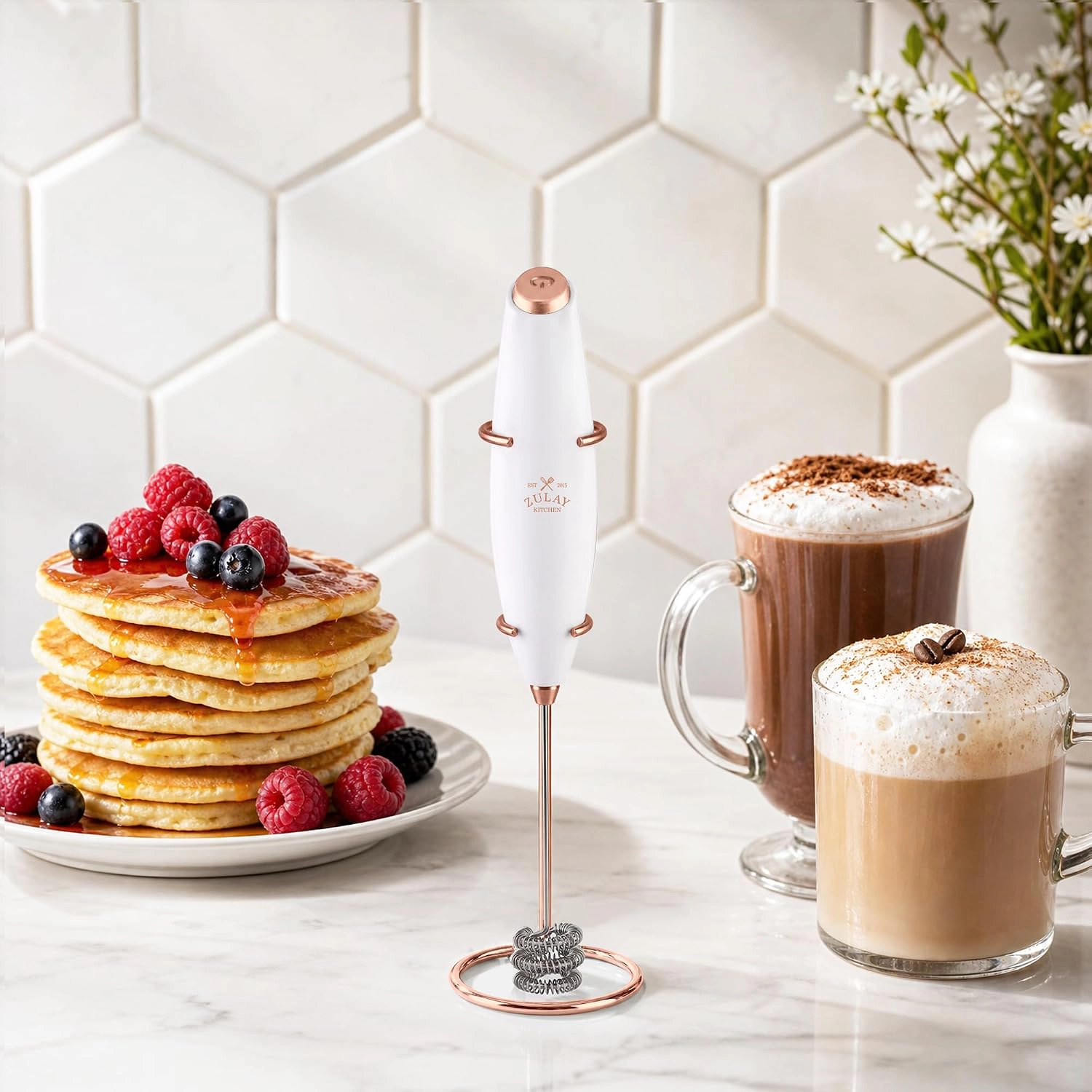 Zulay Kitchen Tornado Whisk Milk Frother with 4 AA Duracell Batteries - Triple for More Power
