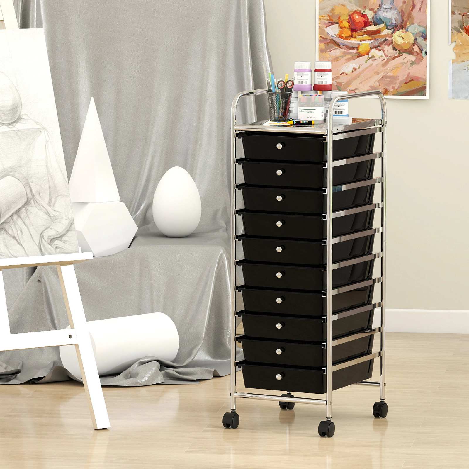 SlickBlue Rolling Drawer Organizer Cart, 10 Drawers, Top Shelf