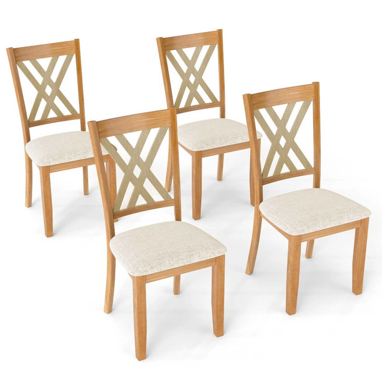 SUGIFT Linen Fabric Upholstered Wooden Dining Chair Set of 4 330-Lb Capacity Rubber Wood Frame Gray/Natural