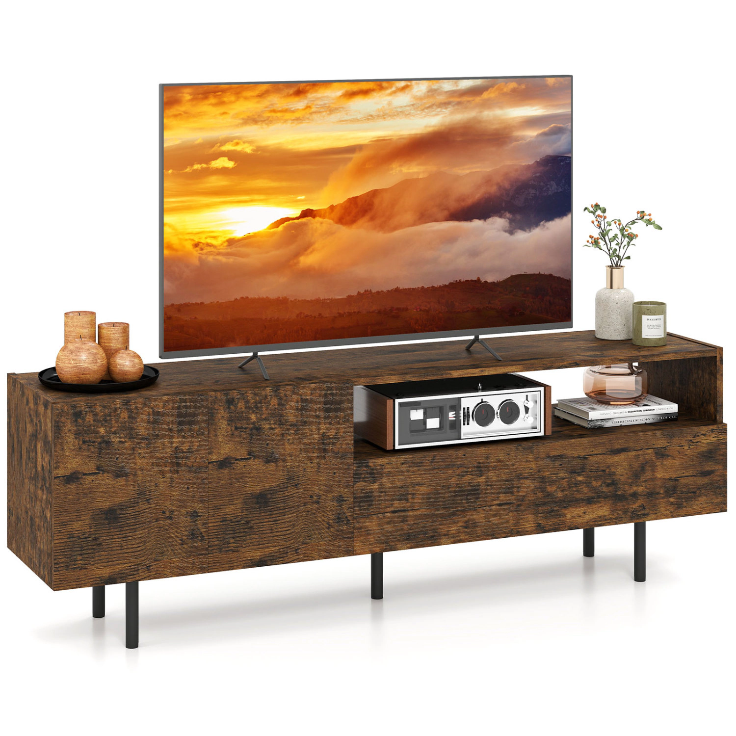 Glintex 60-Inch TV Stand with 33-Inch Drawer and Raised Metal Legs