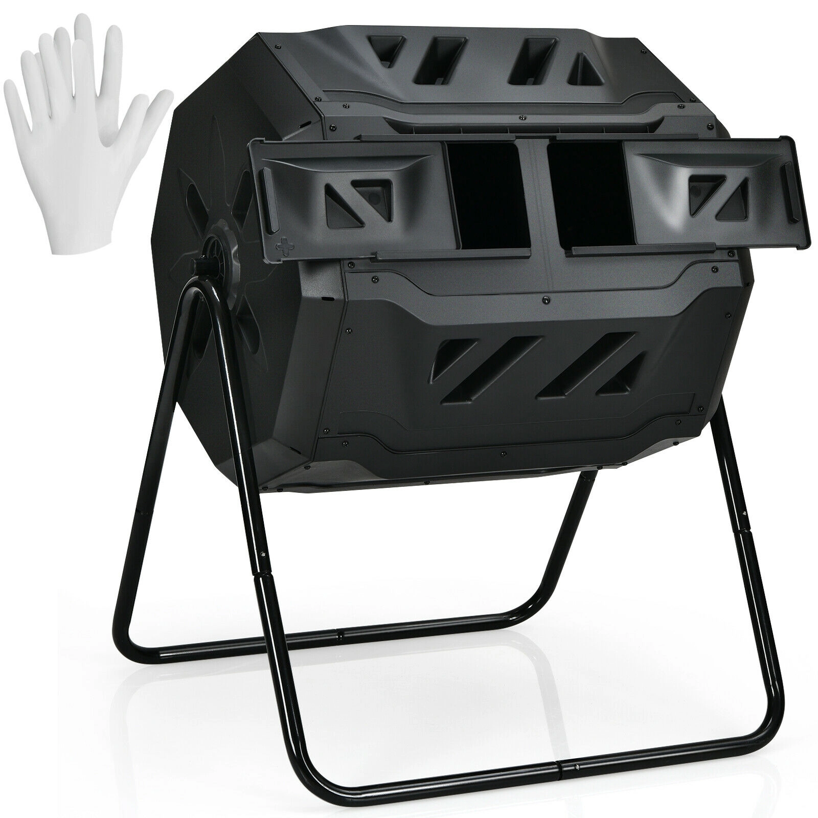 SUGIFT Dual-Chamber Rotating Composting Tumbler Bin 43-Gallon Capacity 37-in Tall Black/Green