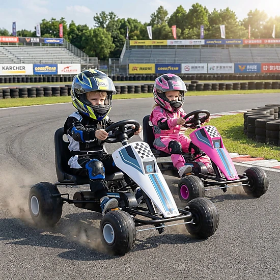 LJG 4-Wheel Ride on Toy Pedal Go Kart for Kids with Steering Wheel and Safe Handbrake