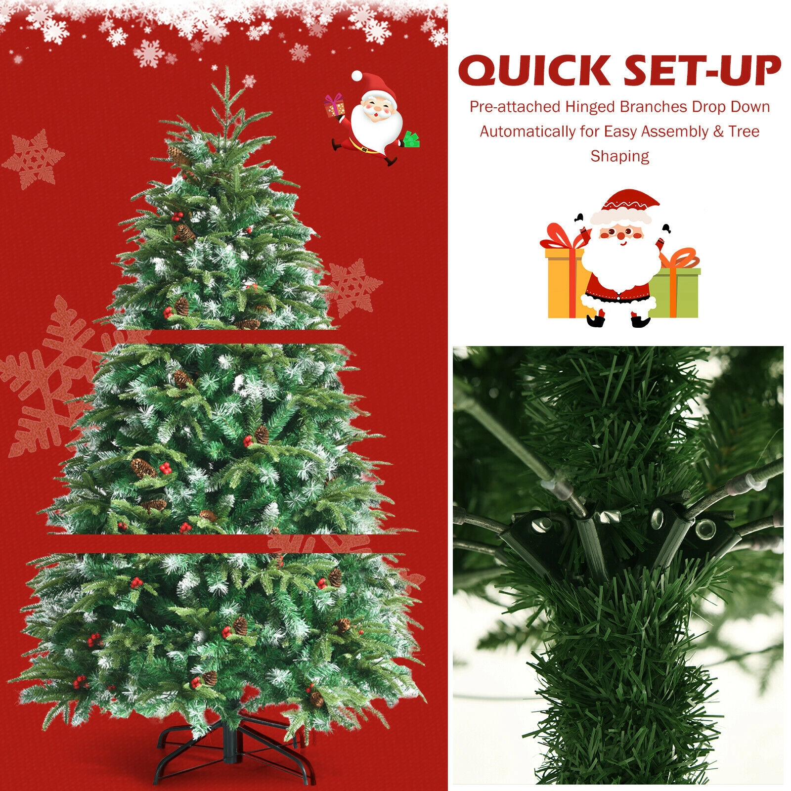 LJG Pre-Lit Snowy Christmas Hinged Tree with Flash Modes and Multi-Color Lights
