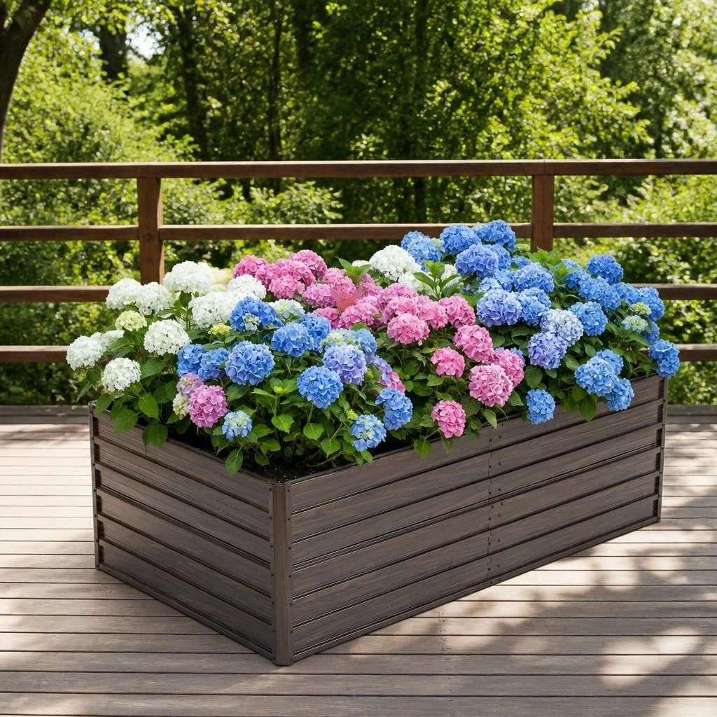 WOW PIONEER Long Rectangular Metal Garden Planter Box Decorative for Patio Yard Walkway Balcony