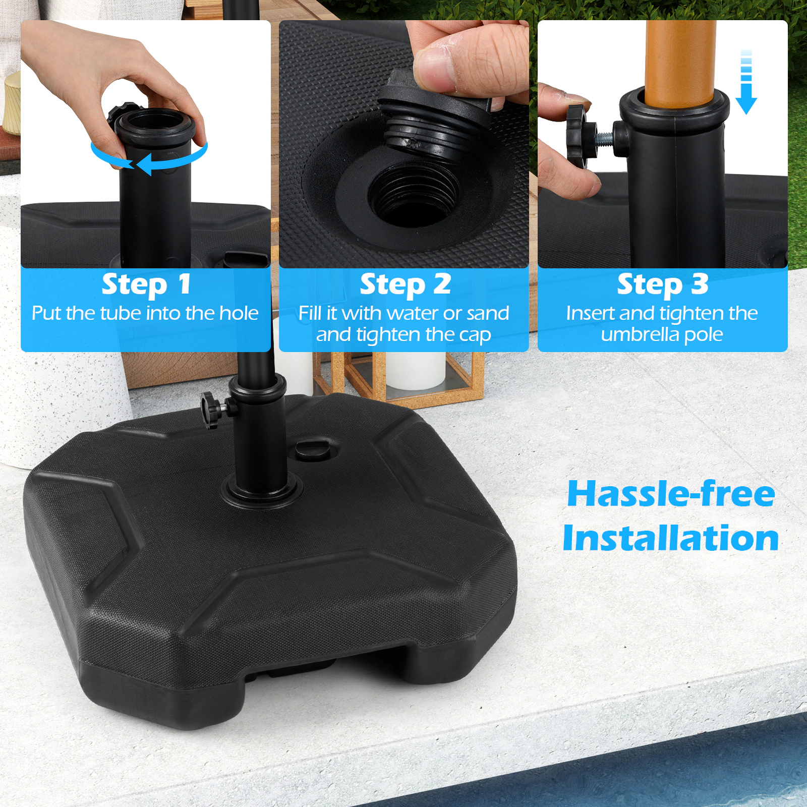 Slickblue Unisex Universal Patio Umbrella Base with Handle and Adjustable Tightener Black