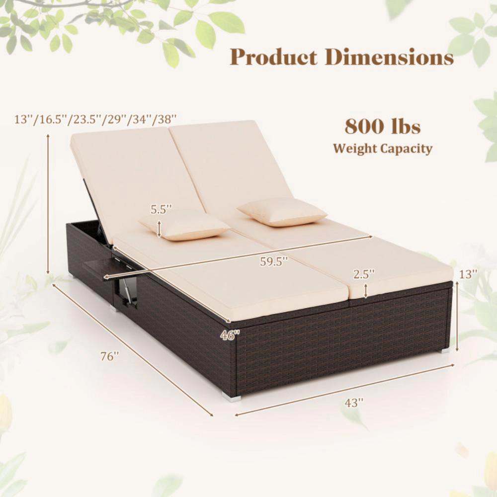 Hivvago Patio Double Chaise Lounge With Cushions And Folding Side Trays