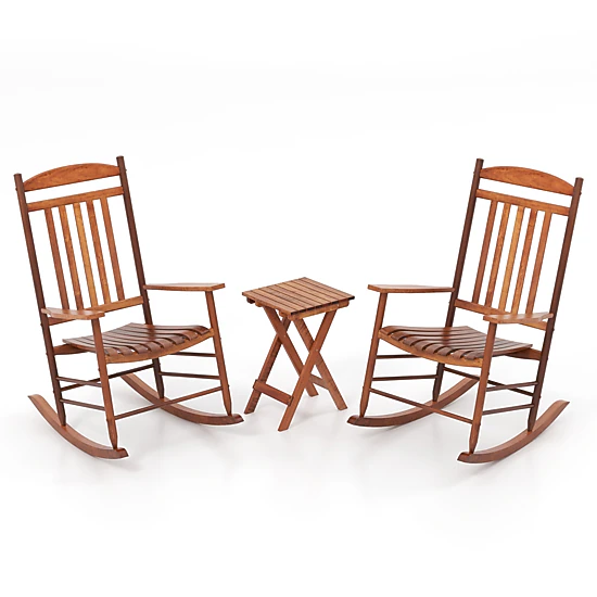 Hivvago 3-piece Outdoor Poplar Wood Rocking Bistro Set