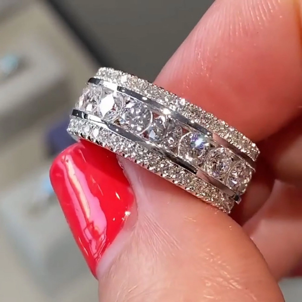 White Gold Plated Cubic Zirconia Exquisite Luxurious Wide Statement Ring