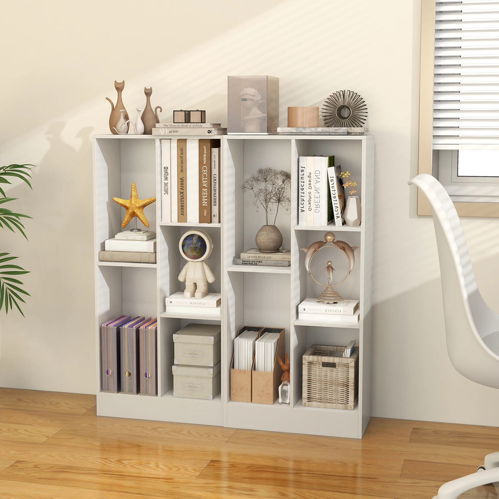 SUGIFT 5-Cube 200-lb Capacity White 41-in Floor Cube Storage Organizer Bookshelf with 2 Anti-Tipping Kits