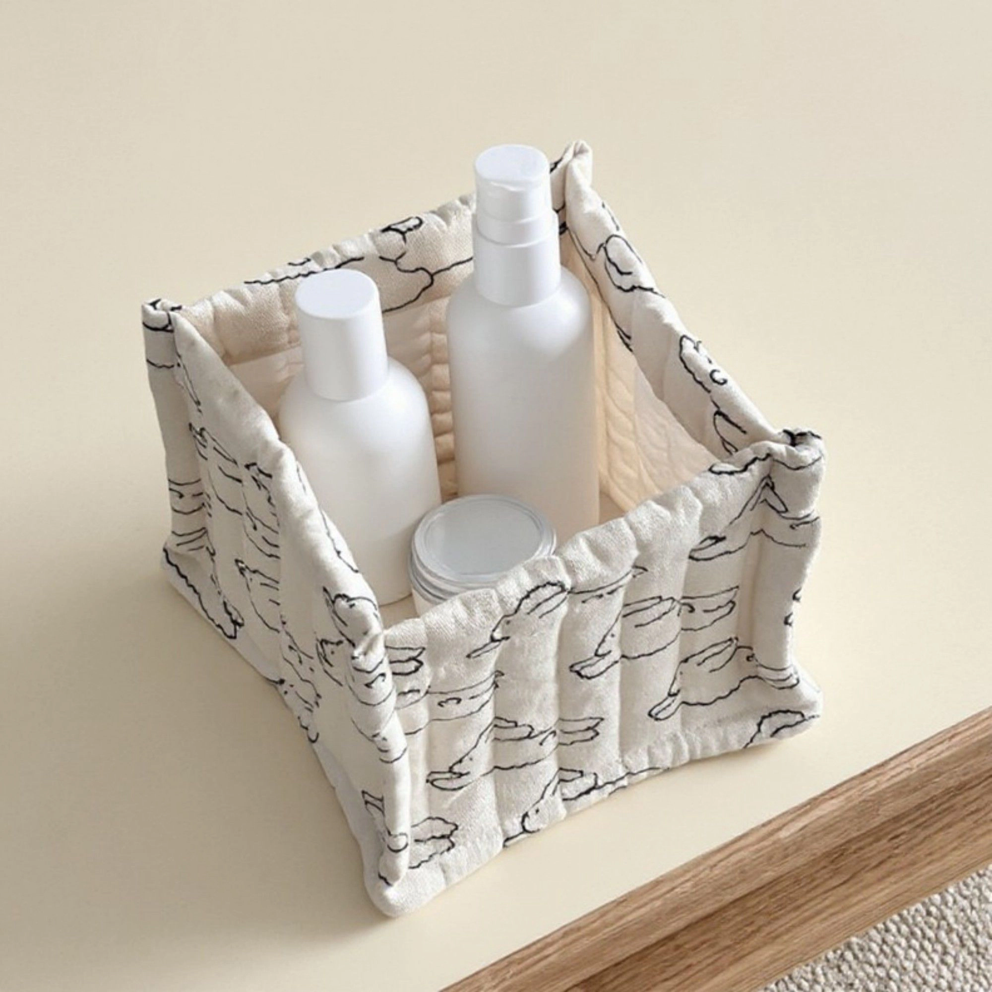 Alilang Women Square Fabric Storage Bin with Cartoon Animal Print and Soft Quilted Design 6.7x6.7x6in