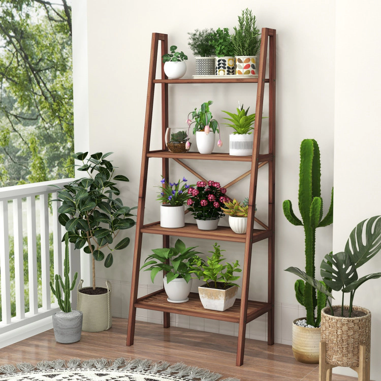 Hivvago 58 Inch 4-Tier Bamboo Ladder Bookshelf