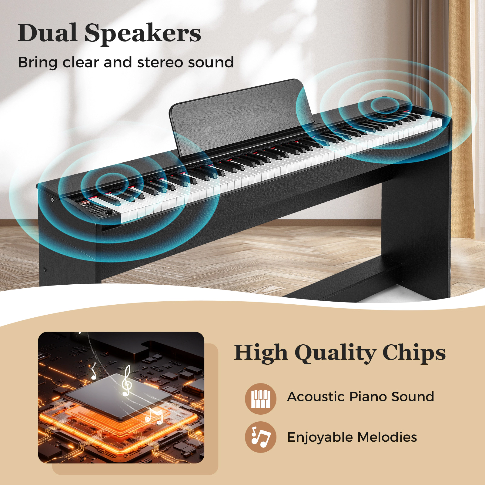 SUGIFT Black 88-Key Hammer Action Weighted Digital Piano with Furniture Stand and Triple Pedals 53-in W 29-in H