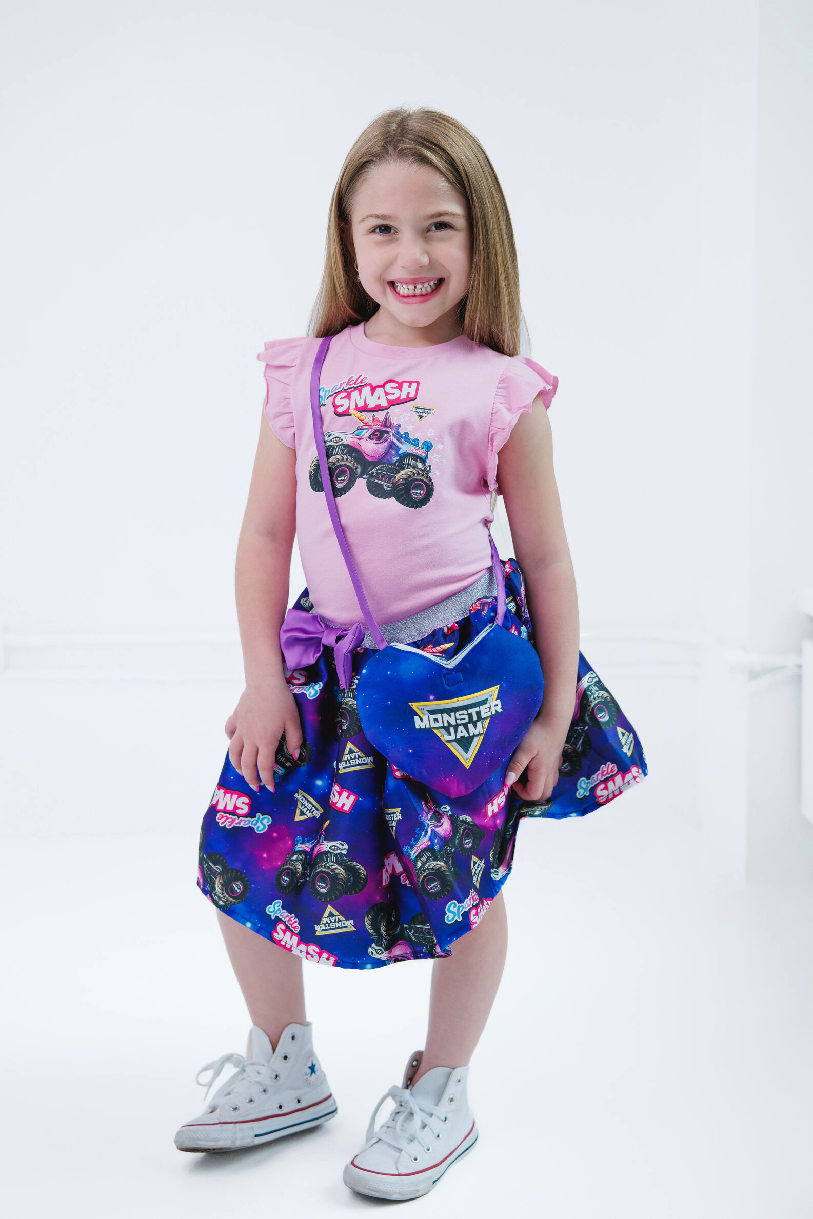 Monster Jam Sparkle Smash Girls' Shirt and Skirt Set with Bag