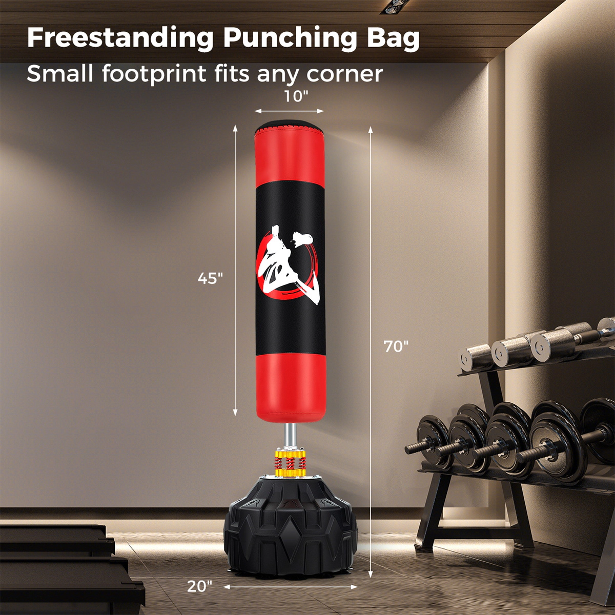 SUGIFT Black 70-in Adult Freestanding Punching Bag with Fillable Base and 12 Suction Cups 20-in Base Dia
