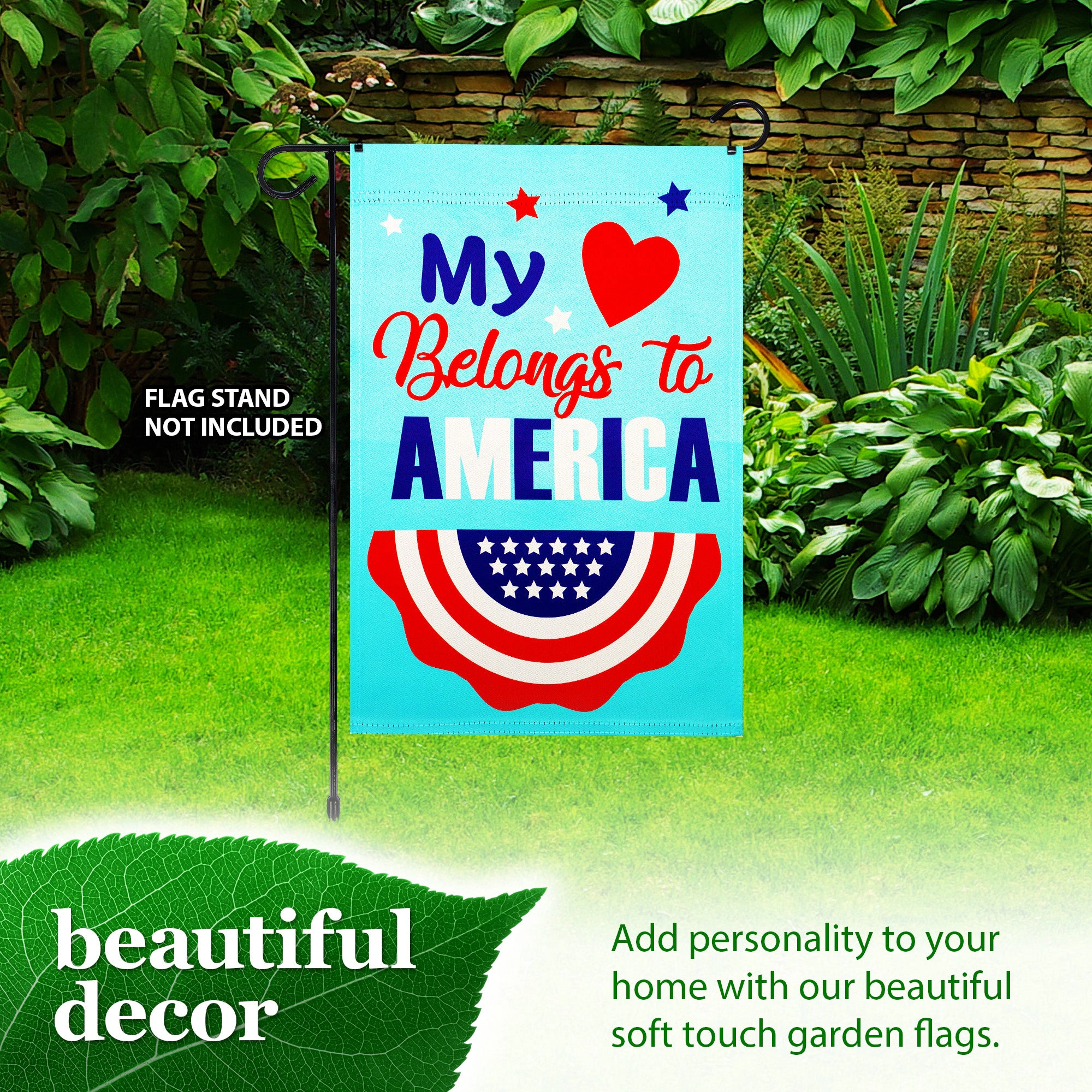 G128 Heart America Belongs 12x18 in Double-Sided Patriotic Garden Flag