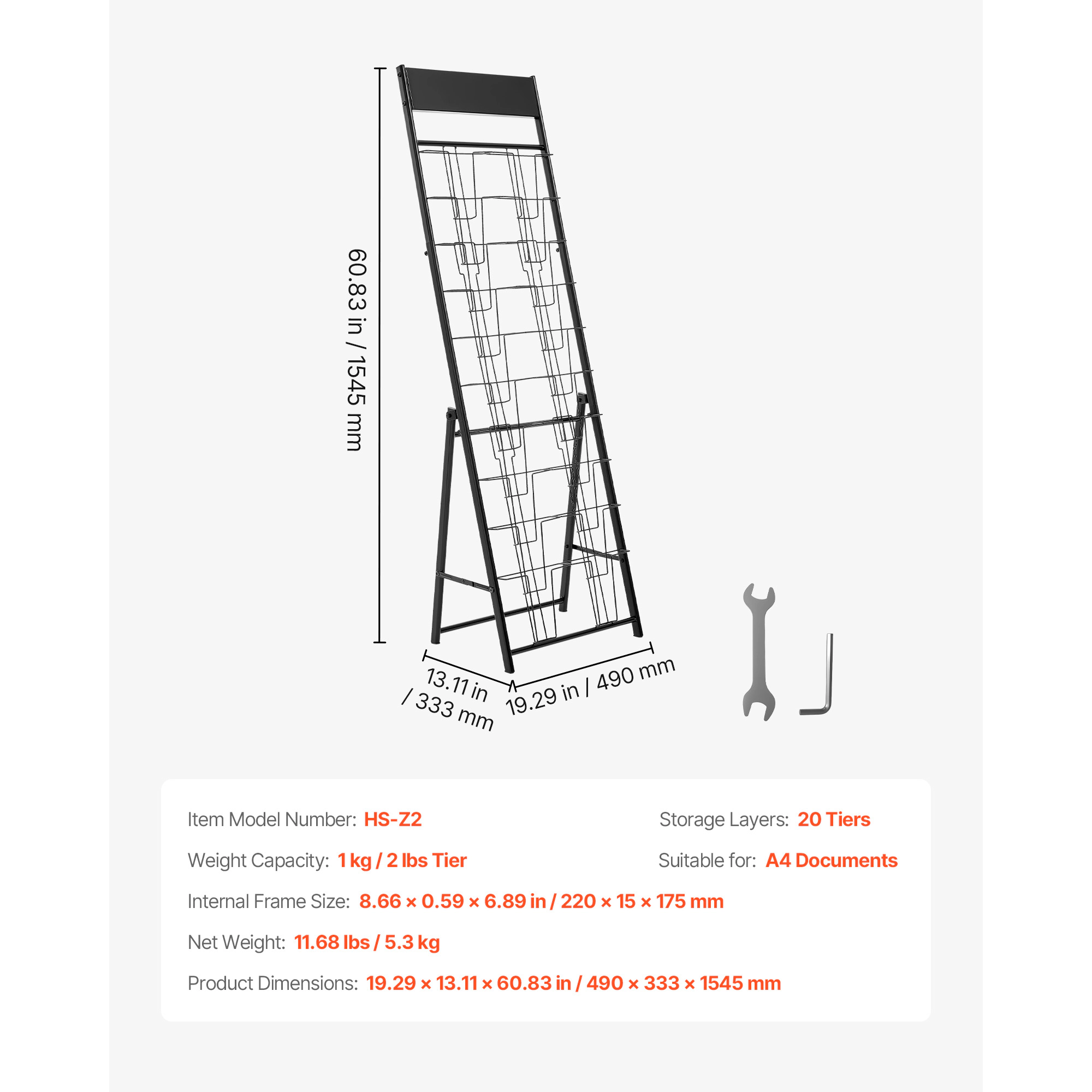 HONGGE Brochure Display Rack Pockets Magazine Literature Stand Portable Floor Standing Metal