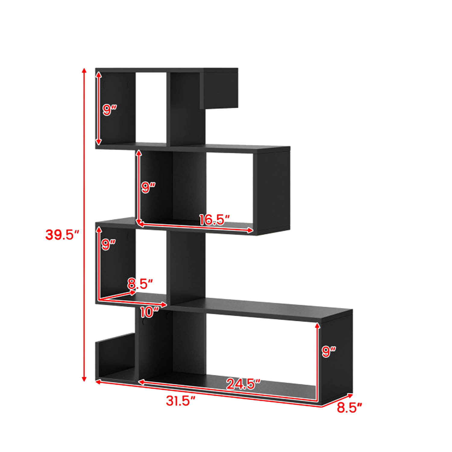 Hivvago Geometric 5-Tier S-Shaped Bookcase with Open Shelving