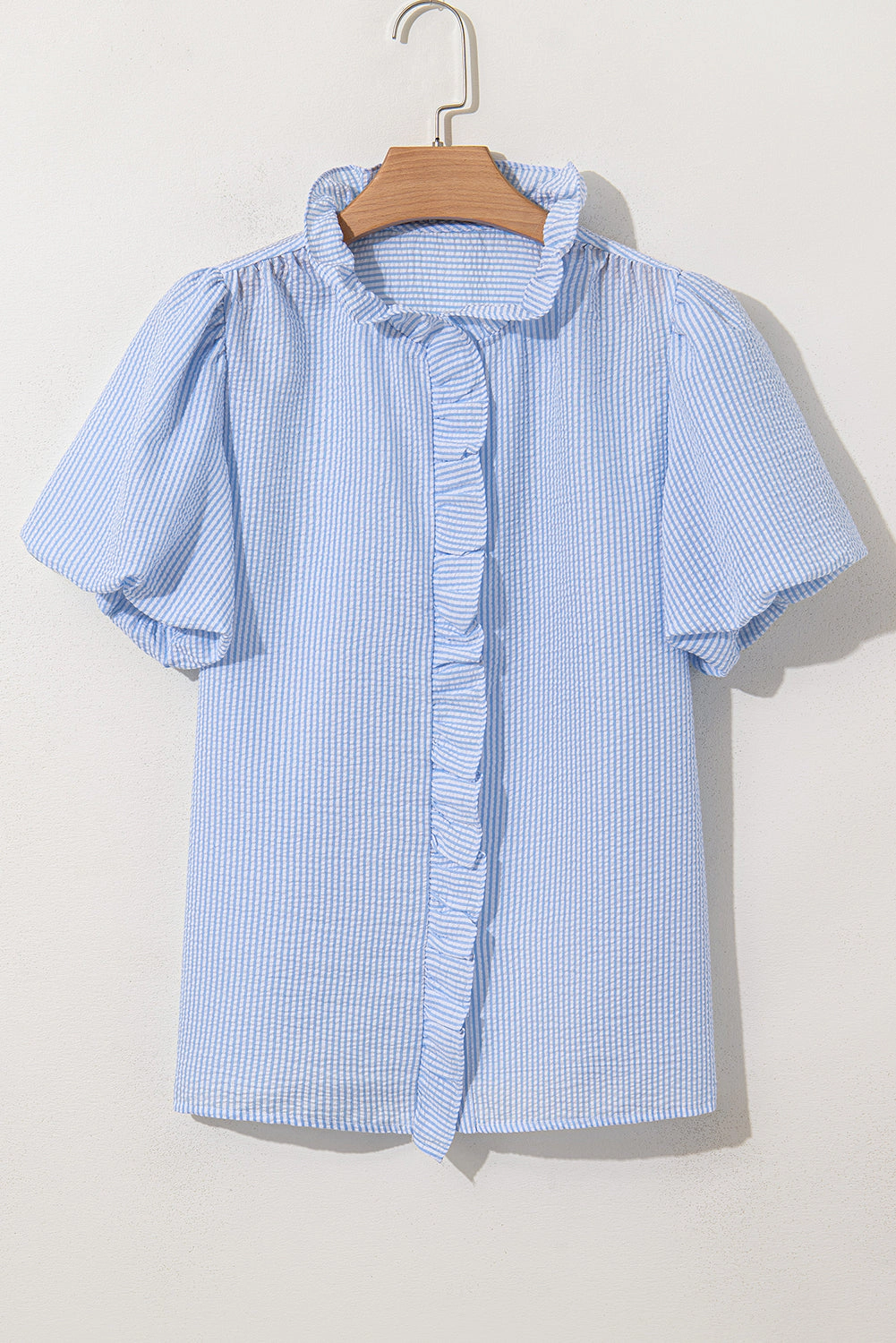 Threaded Pear Womens Monica Short Bubble Sleeve Shirt - Beau Blue, 100% Polyester
